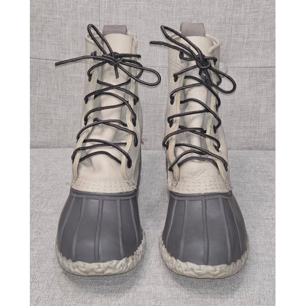 LL Bean 8 Inch Bean Boots Grey Cream Leather Rubber Duck Boots 6M